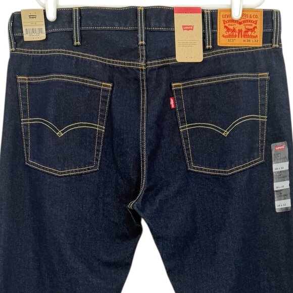 Levis 513 Men's Slim Fit Straight Leg Navy Denim Jeans Size 38x32 Zip Closure NW - Picture 4 of 12